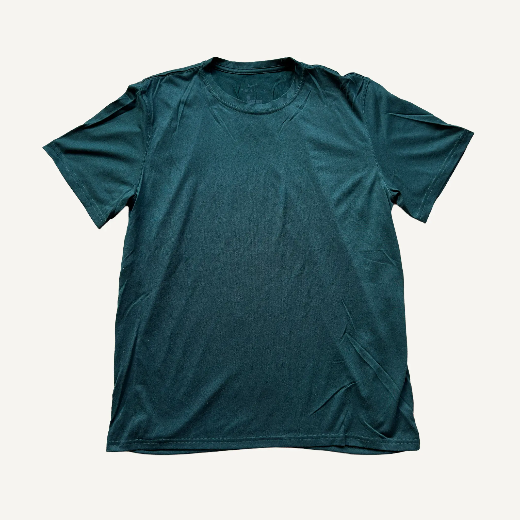 Nike Men's Green Plain Short-Sleeve Dri-FIT T-Shirt - Streetwear, Smooth Fabric, Reinforced Hem, Style N922-3EY, Shortsleeve, Casual, Polyester, Knit, Menswear, Original, Straight
