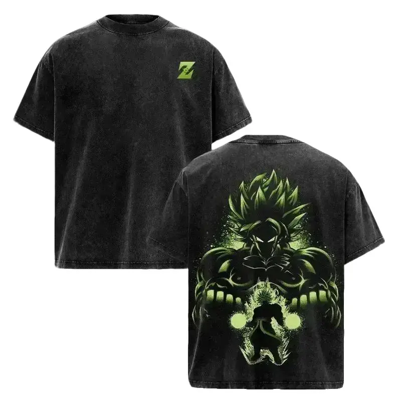 Broly – DBZ Shirt  Legendary Super Saiyan Power Anime Graphic Tee, Green Aura Berserker Design Vintage Washed Unisex Streetwear For Anime Fans & Manga Aesthetic Lovers 90s graphic good tees Casual American Short Sleeve Unis Wetsuit  Tshirt Top Menswear
