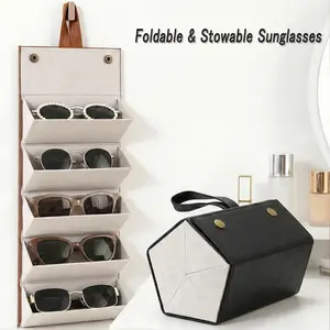 5-Slot Foldable Sunglasses Organizer | Travel Sunglass Case & Eyeglasses Storage Box | Portable Hanging Eyewear Display, Scratch-Proof Multiple Glasses Holder