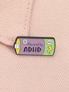 Powered By ADHD Enamel Lapel Pins Battery Shaped Neurodiversity Unique Alloy Brooches Lapel Backpack Badge Fashion Jewelry Accessories Gifts for Friends Fashion Accessory