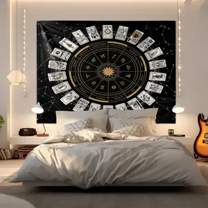 Decorative Tapestry Featuring Tarot Cards and Twelve Zodiac Signs Patterns,Aesthetic Home Decor Items, and Wall Decorations for Mysticism Enthusiasts' Living Rooms and Bedrooms, Creating a Vintage and Mysterious Indoor Atmosphere