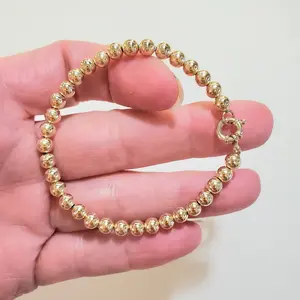 14k Solid Yellow Gold 5mm Ball Bead and Bolt Clasp Bracelet
