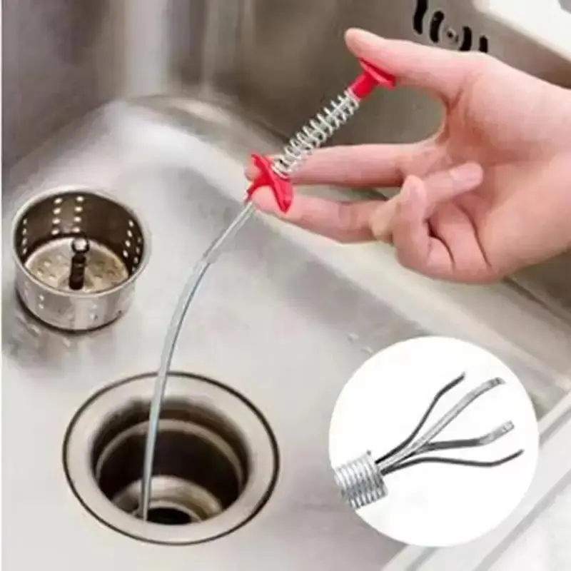 Household Drain Auger Sewer Snake - 60/160/200cm Spring Pipe Dredger with 0.7cm Slender Diameter Flexible Bending Metal Tube, 4Claw Tight Grip Clog Remover for Kitchen Sink, Shower Plumbing Cleaning Tools (Narrow Spaces), Lifts Small Clogs