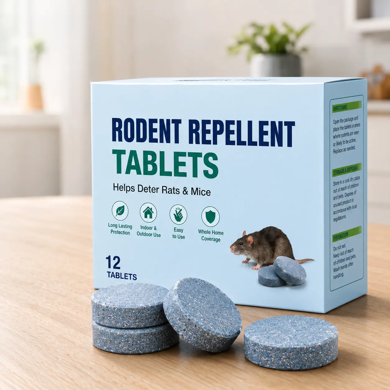 Rat & Mouse Repellent Tablets, Powerful Long-Lasting Rodent Deterrent for Indoor & Outdoor Use, Effective Pest Control for Home, Kitchen, Garage, Basement, Attic & Storage Areas