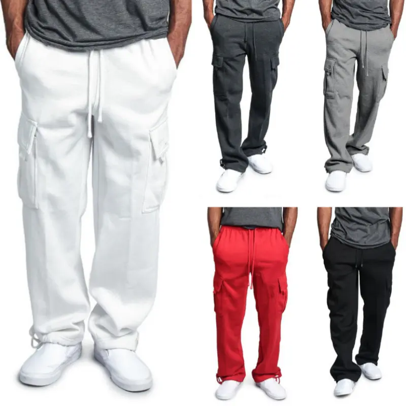 Men's Athletic Cargo Joggers, Loose-Fit Work Pants with Multiple Pockets for Casual Sportswear, Activewear, Menswear, Jogger Style, Piping Men's Sports Joggers