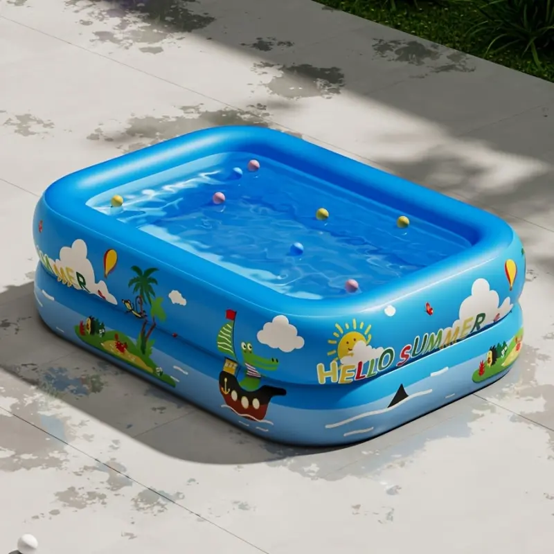 1 family fun PVC inflatable Portable Swimming Pool, Inflatable water pool, outdoor rectangular 2-story design with top ring, no need for electricity/battery, vacation, leisure activities, durable inflatable design, solid structure, party games