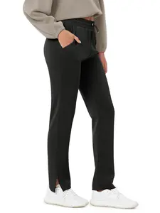 ODODOS Women's Modal Soft Split-Hem High Waist Pants with Pockets Adjustable Shockcord Casual Lounge Pants