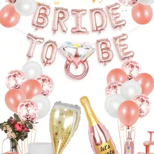 40pcs Romantic Light Luxury Rose Gold Aluminum Foil Balloon Set, Bride to Be Wedding Theme Champagne Wine Set, Bachelor Party Decoration