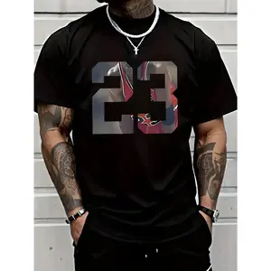 Men'S 23 Graphic Printed T-Shirt, Casual Short-Sleeved Round Neck T-Shirt, 100% Cotton, Round Neck, Casual And Fashionable, Trendy And Versatile, Comfortable And Breathable, Machine Washable, Suitable For All Seasons