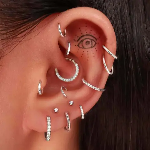 Jstyle 6-Pc Surgical Steel Body Jewelry Set - 16G/18G Hinged Clicker Hoops, Opal Cubic Zirconia Nose Piercing Septum Rings for Women, Lip Daith Cartilage Helix Rook Tragus Daily Fashion Jewelry