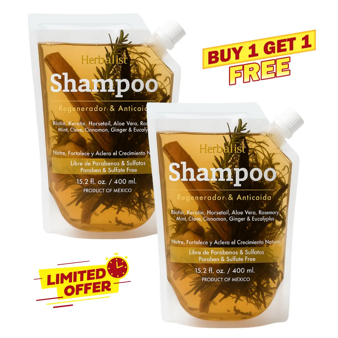 [Buy 1 Get 1 Free] Herbalista Viral Herbal Shampoo 400ml (15.2 fl oz) - With Real Pieces of Rosemary, Cinnamon, Anise, Clove, Aloe, Ginger, & Eucalyptus - Fortalece, Regenera, Acelera Crecimiento – 100% Natural & Handcrafted