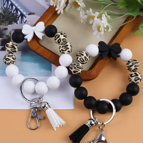 2 Piece Set Style Beaded Wrist, Simple Design Handmade Bracelet Keychain Jewelry, Fashion Accessory Key Accessories for Women & Men, Stylish Keychain
