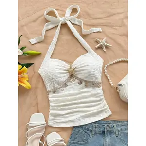 An elegant crop top with ruffles and bow details, perfect for casual wear, home fashion, and fashionable women's clothingRAIMENTRY