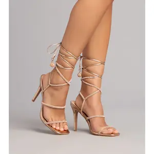 Glam Plans Rhinestone Lace-Up Stiletto Heels