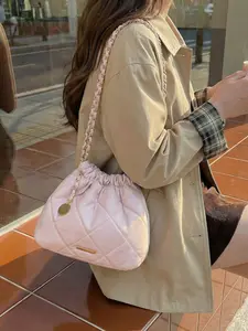 Trendy New Rhombic Chain Bag for Women, Quilted Shoulder Bag, Casual Commuter Daily Use, Versatile Drawstring Goodie Bag, Perfect for Everyday