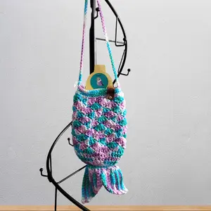 Mermaid crochet water bottle bag, water bottle bag, mermaid bag, crochet lined bag, handmade crochet mermaid purse, mermaid, tiktok