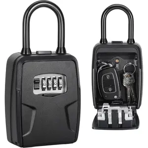 Portable Wall Mounted Key Lock Box, 6 Key Capacity, Weatherproof Resettable Code Lock for House and Car Keys, Black 1 Pack