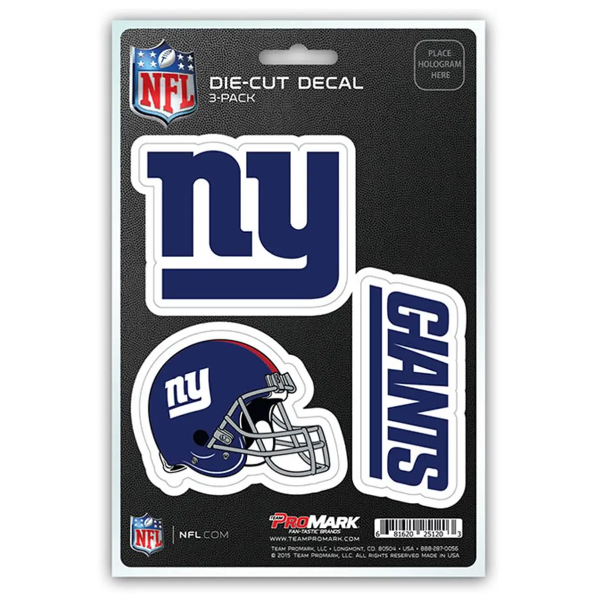 Pro Mark New York Giants Die-Cut Invisible Decal Stickers - Premium Material Team Logos, 5" H x 0.05" W x 8" L, Pack of 3, for Scrapbooking DIY Showing True Team Spirit, Die-Cut Shape