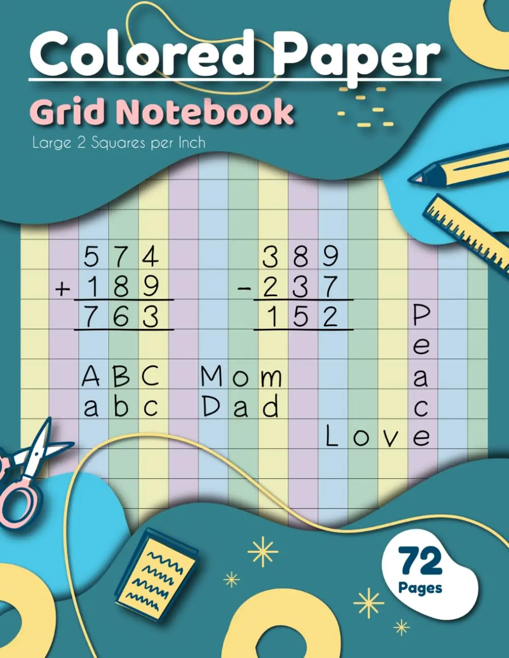 Colored Grid Paper Notebook: Large 2 Squares per Inch for Kids and Adults withADHD, Dyslexia, Dysgraphia, Dyscalculia, Irlen and Visual Stress | 72 Pages |8.5 x 11 Inches Page Size