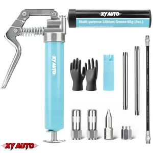 Mini Grease Gun Kit (3.52OZ 3000PSI) with 2Pcs 4-Jaw Couplers, Sharp Nozzle, Extension Adapter, 3OZ Grease, Reinforced Glove & Cleaner, Heavy Duty Automotive Lubrication Tools