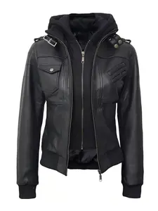 Women's Faux Leather Long Sleeve Hooded Fitted Jacket Coats for Spring Autumn Winter, Casual Work Commuter Wear, Stylish and Comfortable Outerwear