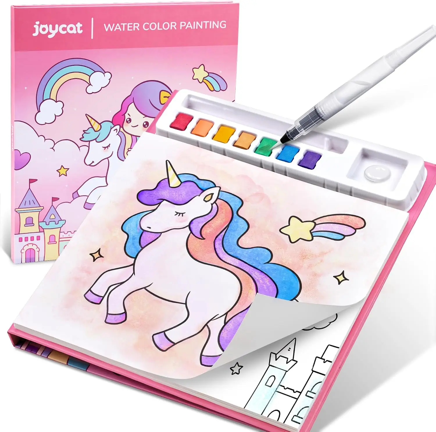 JoyCat Bright Paint with Water Coloring Book Box - Art Crafting Kit, Art Supplies Kit, Open Ended Play Travel Toy for Kids Ages 3-8, Birthday Gifts for Boys & Girls, Classroom Prizes