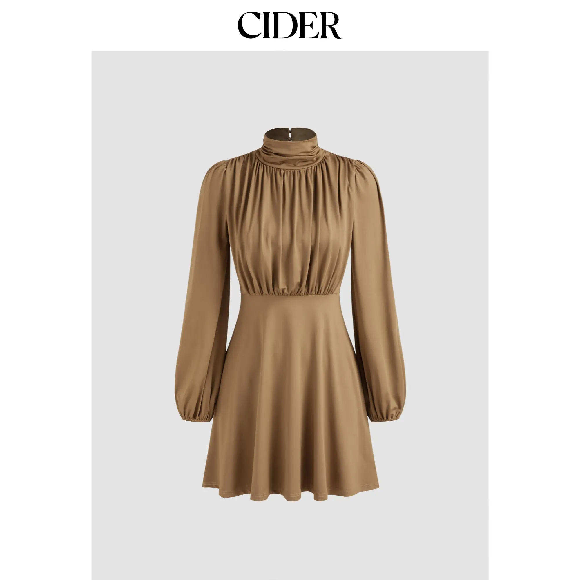 Cider [size 0-10] High Neck Solid Ruched Zipper Mini Dress