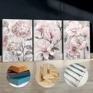3Pcs Wooden Framed Canvas Painting, Pink Magnolia And Poppy Flowers Paintings, Exquisite Poster, Home Decoration, Pattern Wall Art Decor, For Living Room, Bedroom, Office, Restaurant, Bar Wall Decor, Waterproof, Odorless, Painting, Print Artwork.