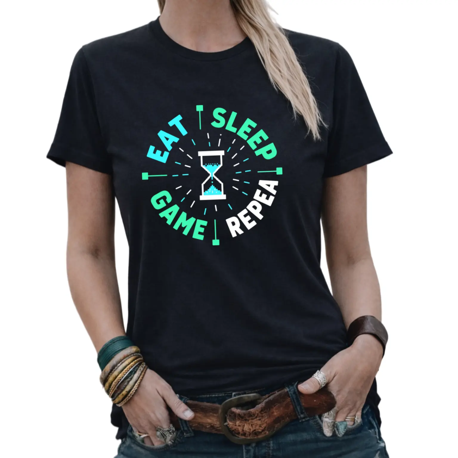 Eat Sleep Game Repeat Gamer Hourglass T-Shirt
