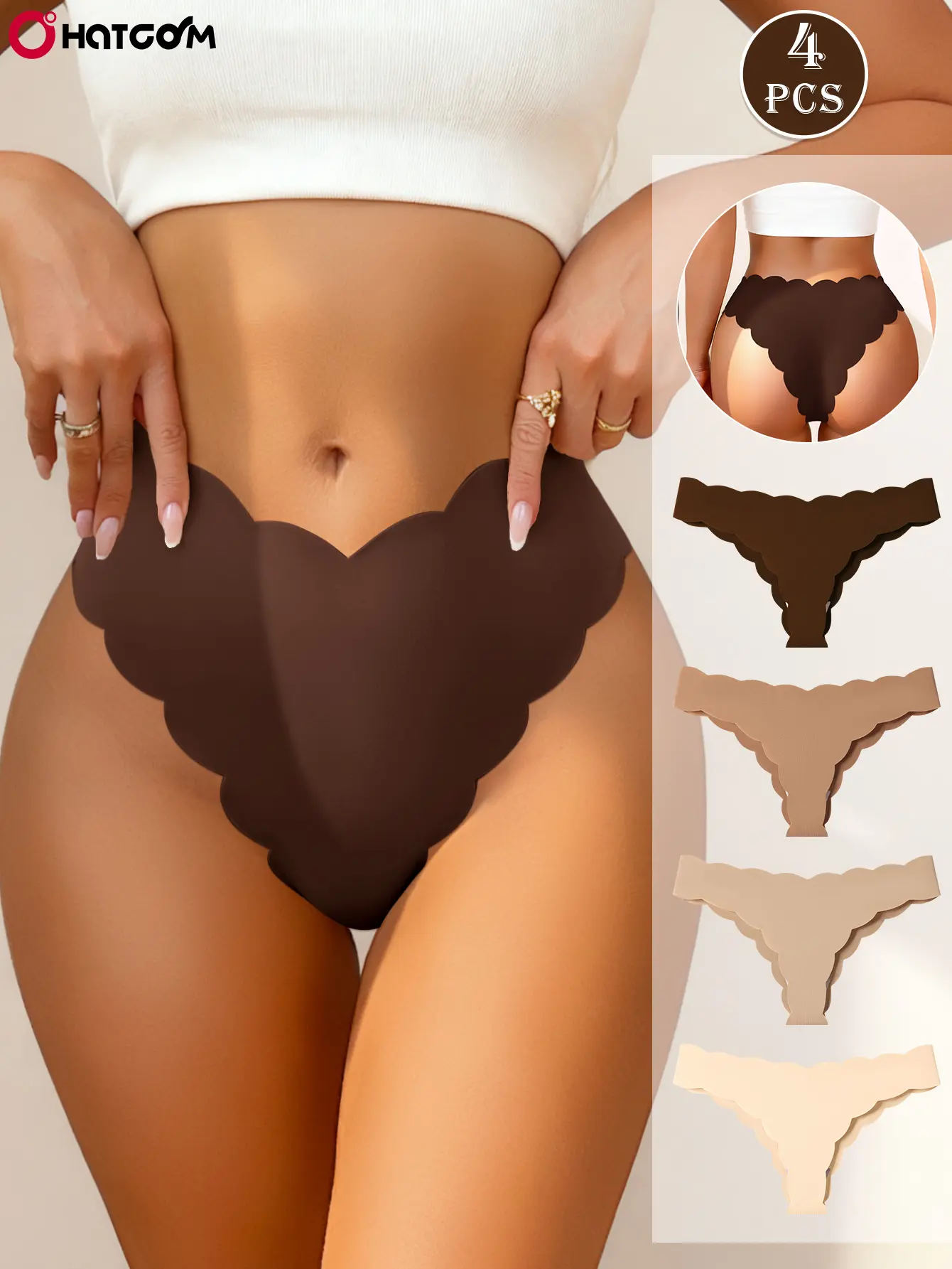 Hotcom Ladies 4-Pack Pastel Panties, Seamless High-Cut Briefs with Elegant Scallop Trim, Smooth Soft Underwear for Casual Wear, Elegance
