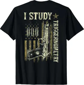 Men's Soft Pure Cotton Round Neck Short-Sleeve T-Shirt - Menswear Sports Casual Top with Funny Triggernometry Pro Guns Trigonometry Math Graphic, Adult Gift, Tshirt