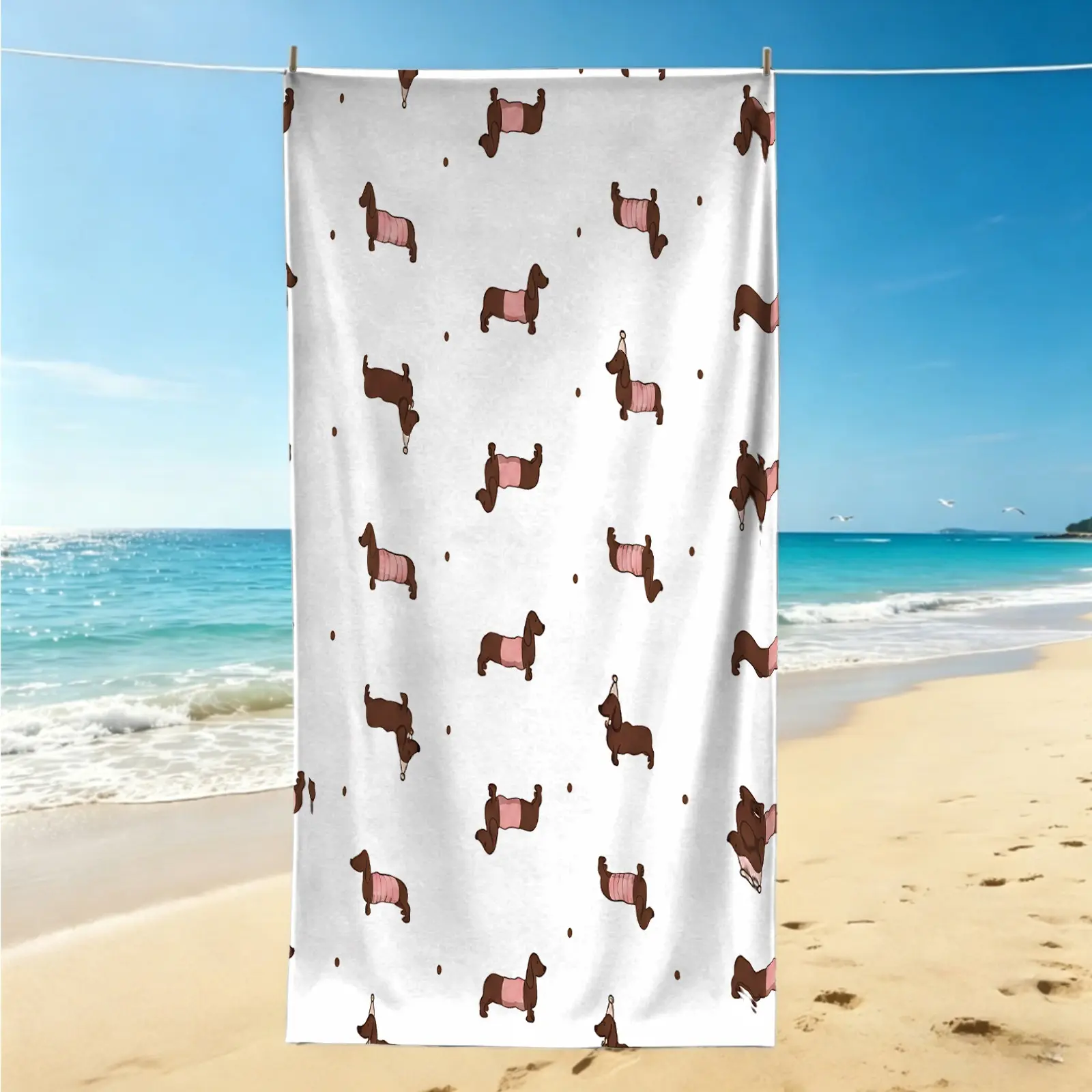 1Pcs Dachshund Themed Beach Towel, Quick-Drying and Breathable Fabric, Durable and Tear-Resistant, Ideal for Outdoor Use and As a Creative Gift.