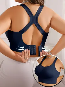 [Plus Size|Sports Bra] 1pc Plus Size Women's Sports Bra | with Cross Straps Design And Padding, Wire-Free, Push-Up, Comfortable, High-Elasticity, Breathable Fabric, Skin-Friendly, Non-Constricting Shoulders, Multiple Colors, Soft Fabric