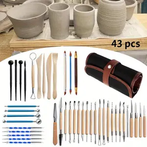 43 Pcs Pottery & Clay Sculpting Tools,Double Sided Ceramic Clay Carving Tool Set with Carrying Case Bag,Pottery Modeling Smoothing,DIY Hand Tools Kits
