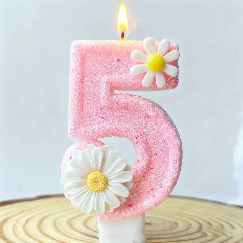1PCS Pink birthday party cake candles, Flowers glitter number candle cake decoration supplies for anniversaries, handmade creative birthday candles, Birthday Cake Decorations