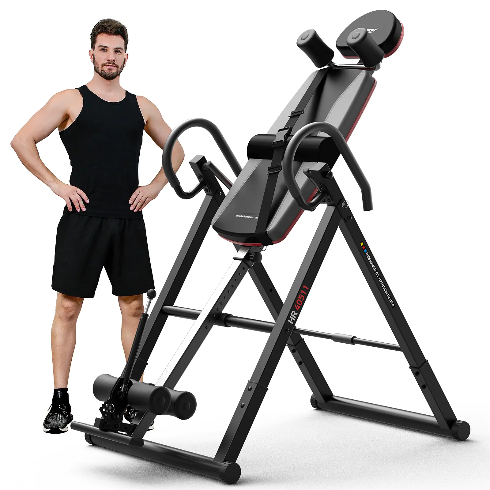 HARISON Inversion Table for Back Pain Relief, 330LBS Capacity Strength Training Inversion Equipment, Foldable Traction Table with Full Range Inversion, Safe Belt, Ankle(TKHR-40511)