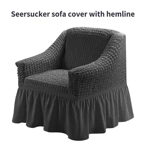 1pcs Skirted Fabric Sofa Cover for Single Sofa, Full Wrap Bubble Gauze Sofa Protector, Universal Fit Couch Cover