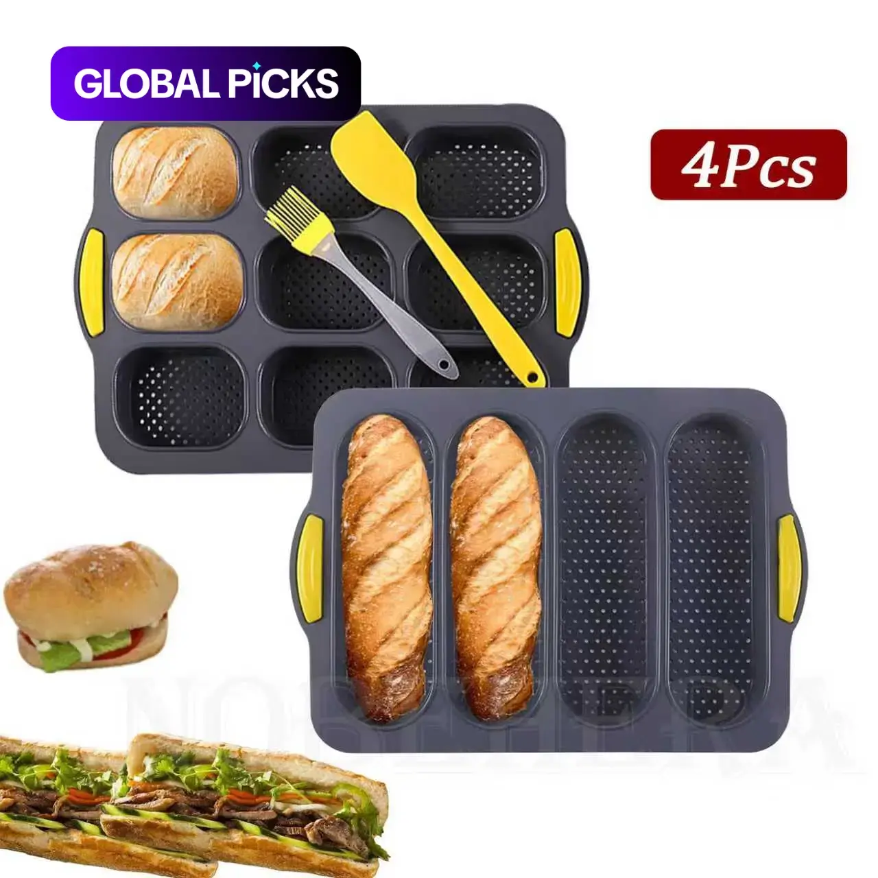 Silicone Baguette Baking Mold Set, Home Baking Supplies, 2 Nonstick Heat-Resistant Baking Pans with Spatula and Oil Brush for Home Baking Bakeware #GLOBAL PICKS