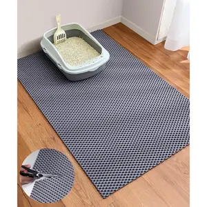 Cat Litter Mat - Cut to Fit Any Place, 35"x23" Large Litter Trapping Mat for Litter Box, Easy to Clean, Waterproof & Non-Slip Kitty Pad, Scatter Control to Protect The Floor (Grey)