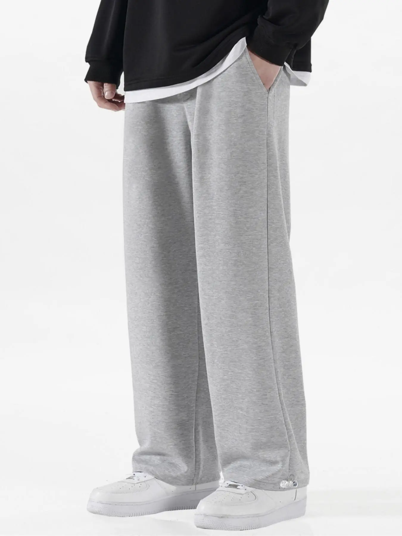 Men's Plain Regular Fit Drawstring Waist Sweatpants, Soft Pants for Men, Menswear Casual Soft Pocket Straight Leg Lounge Pants for Spring & Fall, Stre