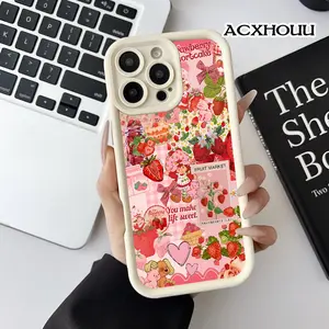 Softcase for iPhone 17 16 E Pro Max 15 Plus 14 13 12 11 XS XR Strawberry Shortcake Collage Shockproof Silicone Lightweight Anti-Scratch Cover