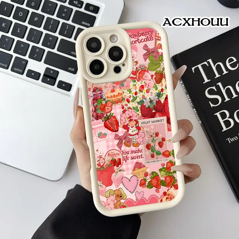 Strawberry Shortcake Collage Silicone Soft Casing for iPhone 17,16 E Pro Max,15 Plus,14,13,12,11,XS,XR - Shockproof, Lightweight, Anti-Scratch, Durable, Non-Slip Mobile Phone Accessory Protector Cover
