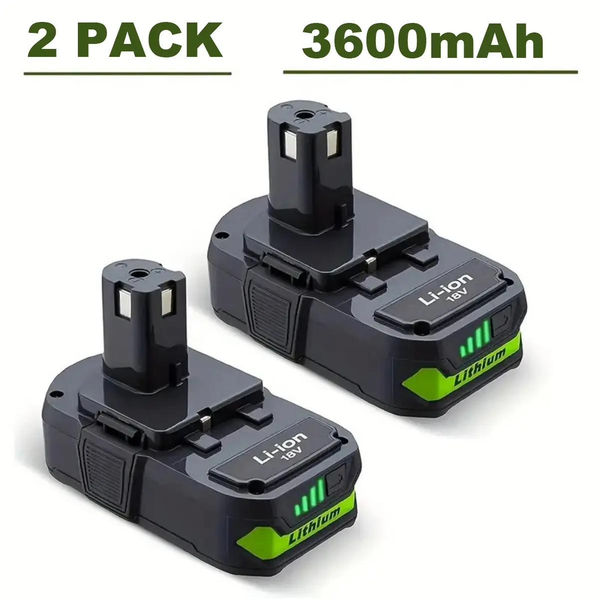 18V Lithium Replacement Rechargeable Batteries (2-Pack, 3.6Ah) for Ryobi P108, Compatible with P102, P103, P104, P105, P107, P109 Power Cordless Tools, Lithium Replacement Batteries, Rechargeable Battery