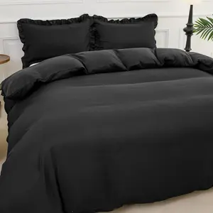 Solid Color Ruffle Trim Duvet Cover Set, 1 Set Including 1 Duvet Cover & 2 Pillowcase without Filler, Soft Comfortable Bedding Set for Home Bedroom Hotel Dormitory, Comfy Bed Sets
