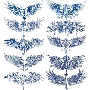 10 Piece Waterproof Temporary Tattoo Stickers, Half Permanent Plant-Based Tattoos, Cross Flower Wing Designs, Easy to Use, Lasts 7-14 Days