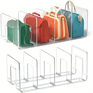 2pc Transparent Acrylic Display Storage Rack, 4 Section Organizer for Handbags, Wallets, Files, Books, Waterproof, Modern Design, Clear Acrylic Storage