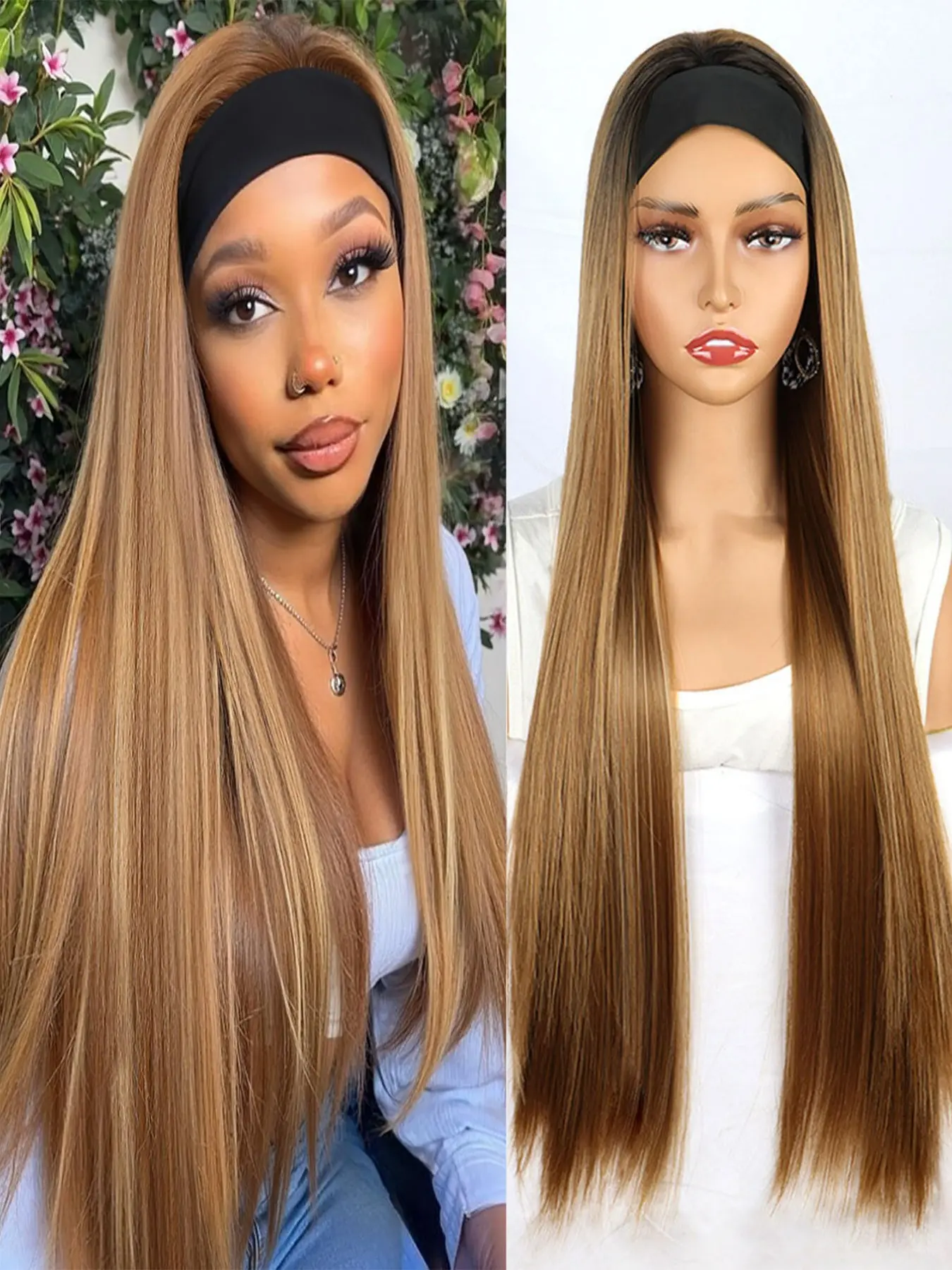 30 Inch Long Straight Headband Style Wig, Synthetic Glueless Half Wig for Women, Heat Resistant Fiber, Daily Part Use, All Seasons, Synthetic Fiber Wigs, No Glue Wig