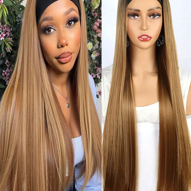 30 Inch Long Straight Headband Wig, Synthetic Glueless Half Wig for Women, Heat Resistant Fiber, Daily Part Use, All Seasons, Synthetic Straight Hair