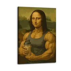 Muscular Mona with Protein Shake Canvas Painting Oil Painting Wall Art Canvas Poster Decorative Painting Corridor Decoration Home