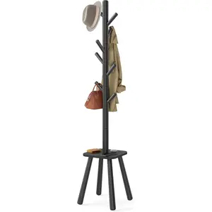 Entryway Coat Rack, Freestanding Coat Rack, Entryway Coat Tree with 69.2inch Hooks and Storage Shelves, Height 8, Suitable for Entryway, Hallway, Bedroom, Used for Placing Coats, Hats, and Bags, Jet Black